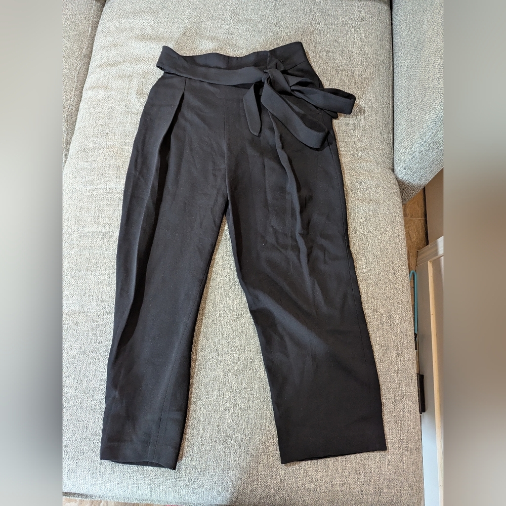 Wilfred High-Waisted Belted Crepe Pants Black Sz 10
